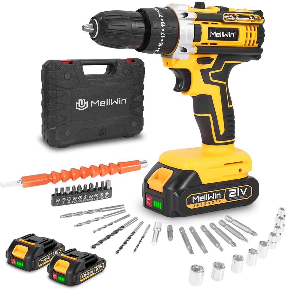 MELLWIN Accu Klopboormachine 25+3 Standen - Draadloze Slagboormachine & Schroefmachine Set - Krachtige Doe-het-zelf Power Tool