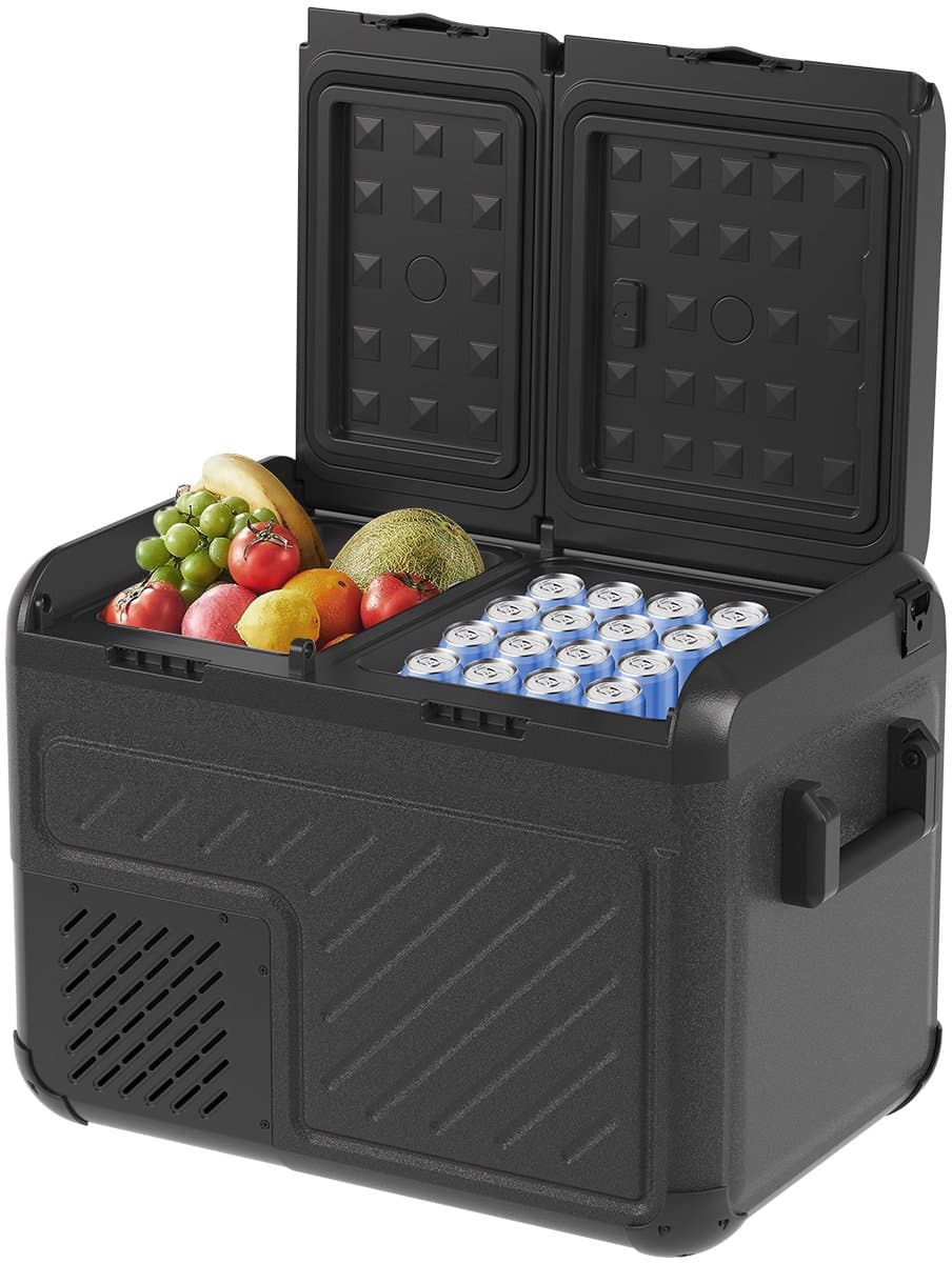 Auronic Elektrische Koelbox - Compressor - Twee Zones - 12V 230 Volt - Camping Koelkast - Auto - Vriezen en Koelen - 45L - Frigobox - Zwart/Grijs