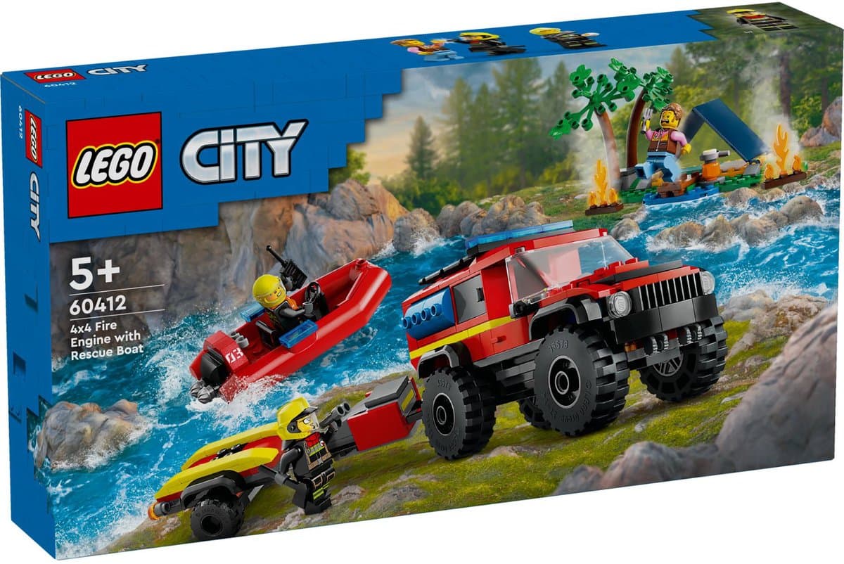 LEGO City 4x4 brandweerauto met reddingsboot Set met Speelgoed Auto en Boot Bouwpakket - 60412