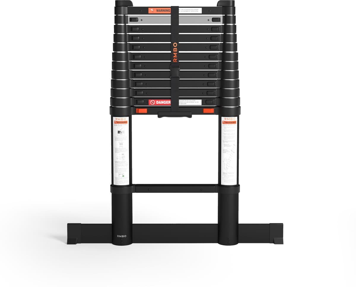 RMBO Telescopische Ladder - Telescoopladder - 3.80m lang, Compact en Draagbaar met Soft Closing Systeem, Geschikt voor Particulier en Professioneel Gebruik, Telescopische Vouwladder, Max. Belasting 150 kg, EN 131.6