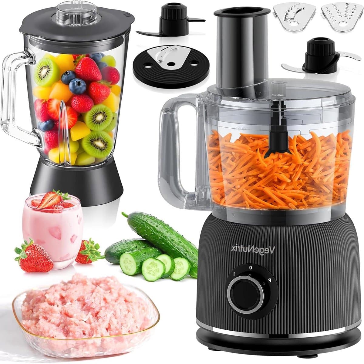 Keukenmachine Blender - Keukenrobot Mixer - Eten Bereiden - Krachtige 1500W Motor - 2.5L Hakmolen - Zwart