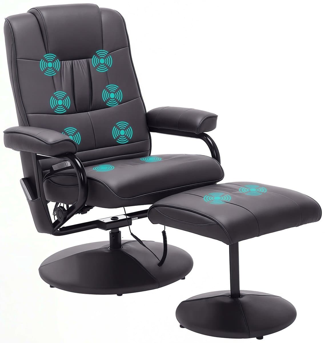 HOMCOM massagestoel met voetenbank 10 vibratiestanden - Relaxstoel kantelbaar 145 graden - Tv-fauteuil massage - Bruin