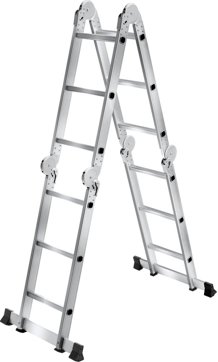 tectake® 6-in-1 Multifunctionele Aluminium Ladder - 352 cm - Antislip - 12 Treden - Aanlegladder - Sta-Ladder - Werkplatform - Steiger - Overhangladder - Trapladder - Inschuifbaar