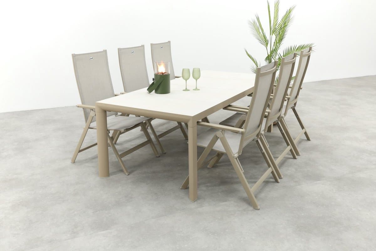 Hartman Napoli/Kings verstelbare tuinset voor 6 personen 220x100 cm. - Latte