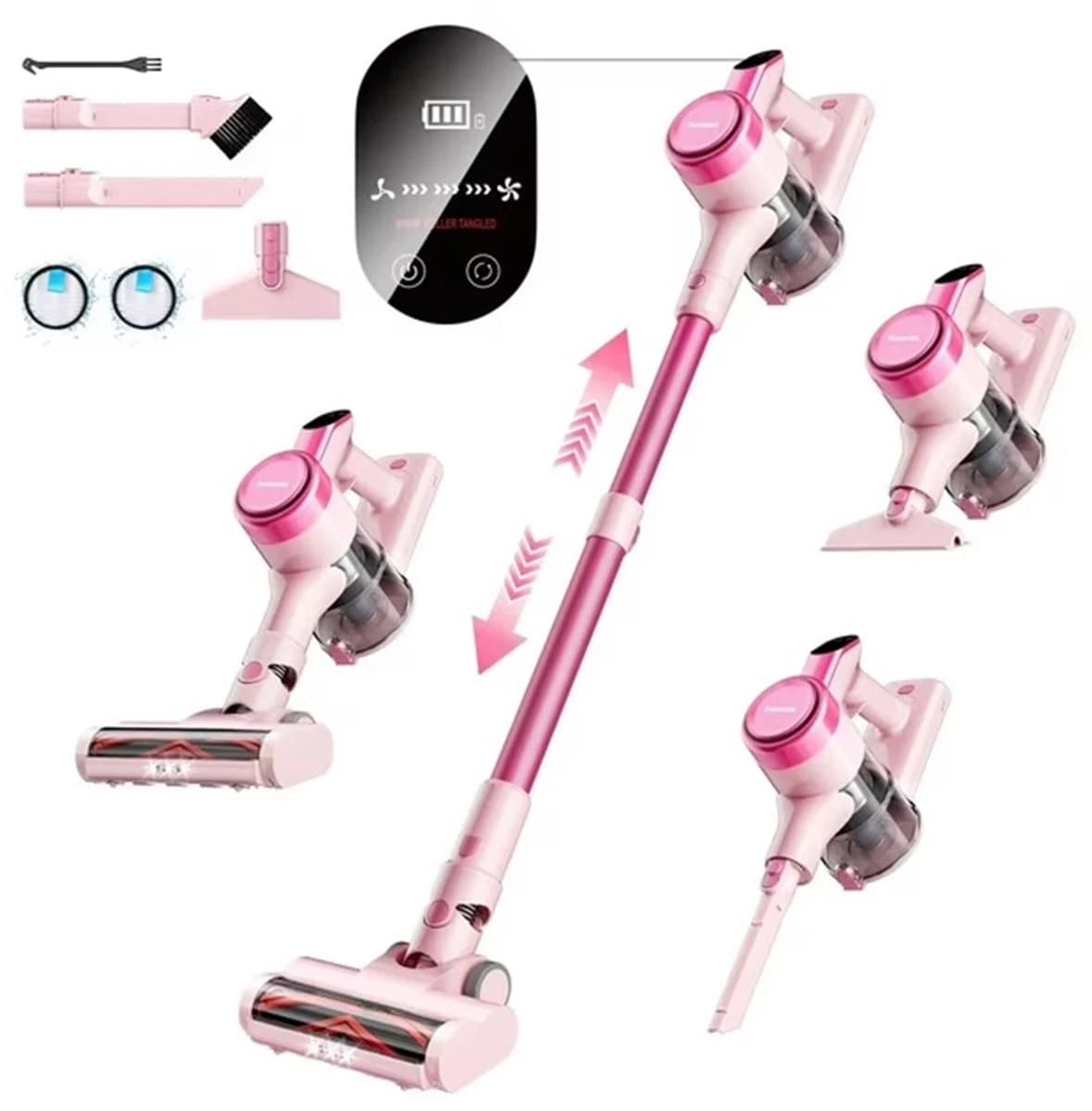 AURORAS Draadloze stofzuiger - Snoerloze - Steelstofzuiger - Zuigkracht tot 23 KPa - 3 Standen - Afneembare batterij - LED - Roze