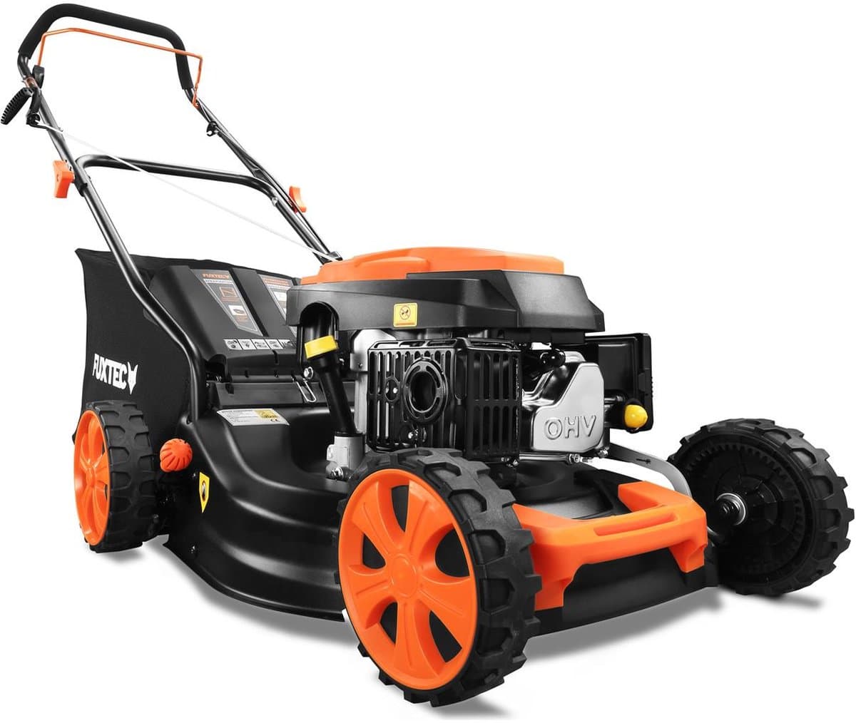 FUXTEC 3in1 Benzine Grasmaaier FX-RM4646ECO - 3,5pk / 2,6kW - 46cm Maaibreedte - 7-traps Maaihoogteverstelling - 4-Takt - Incl. 50L Grasvanger - Mulchfunctie & Reinigingsaansluiting
