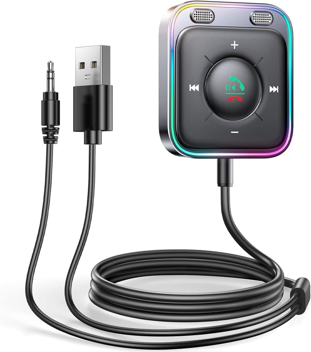 Aux Bluetooth Adapter voor Auto met Handsfree Systeem, HiFi Stereo Audio, USB Bluetooth 5.3 Ontvanger voor Auto Speakers en Versterkers, Plug & Play