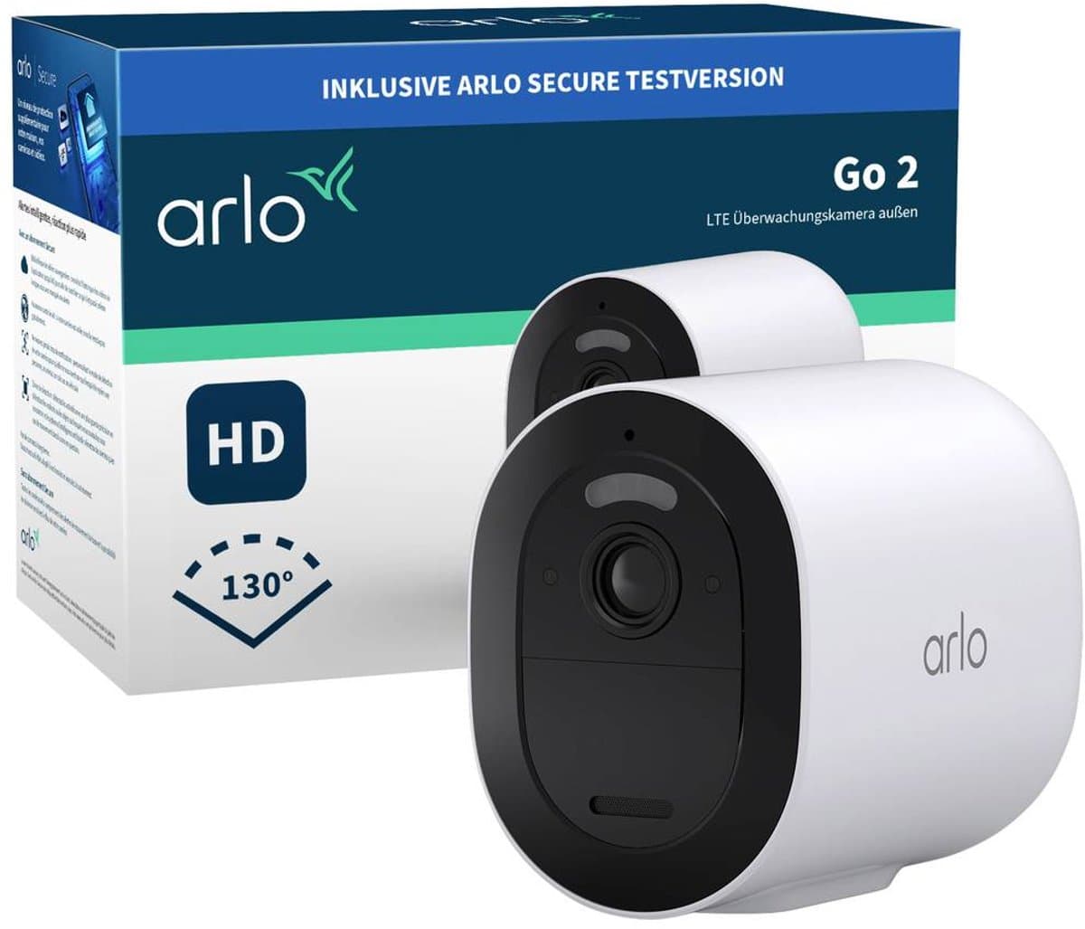 Arlo Go 2 3G/4G LTE draadloze beveiligingscamera voor buiten, SIM-kaart of WiFi, 1080p HD, 130˚ kleurennachtzicht, sirene & spotlight, bewegingsdetectie, 2-weg-audio, incl. proefp. Arlo Secure, 1 IP-Camera, wit