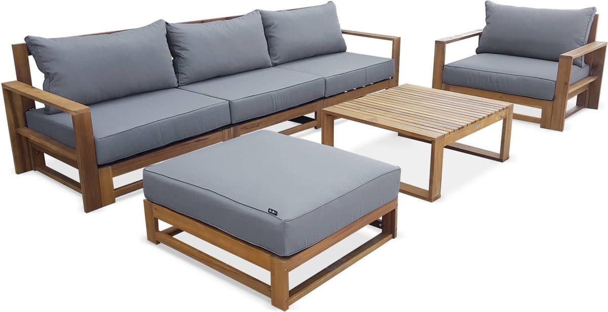 sweeek - Tuinset van hout voor 5 personen - mendoza - bank, fauteuils en salontafel van acacia, 6 modulaire elementen, design